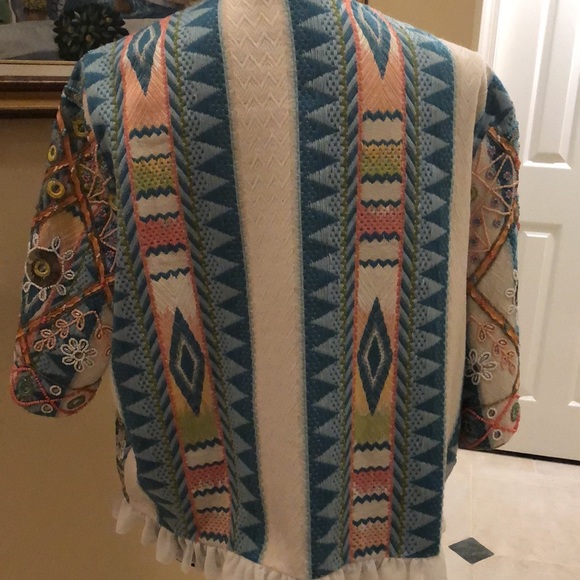 La Bellum Hillary Scott Bohemian Tapestry, ruffle hemmed, embellished Art Jacket - Picture 6 of 12